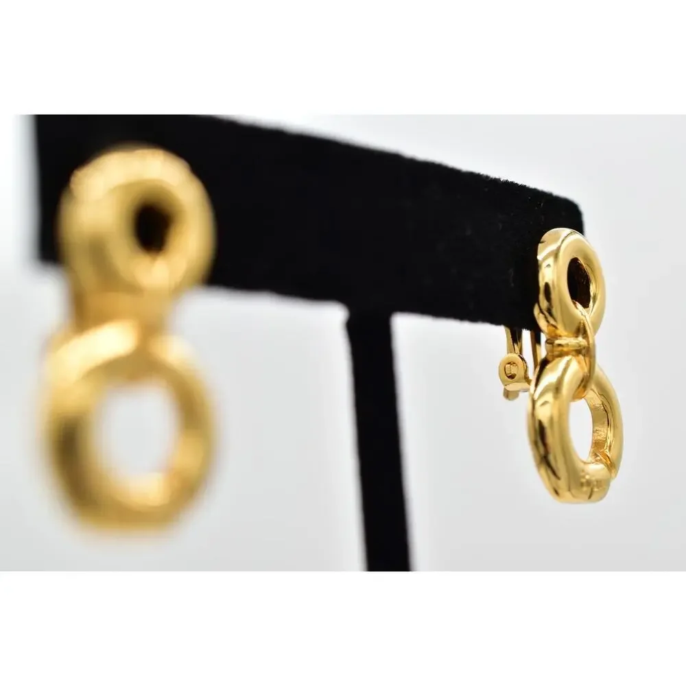 Bijan Vintage Clip On Earrings Chunky Gold Dangle Door Knocker Signed 1980s 9L